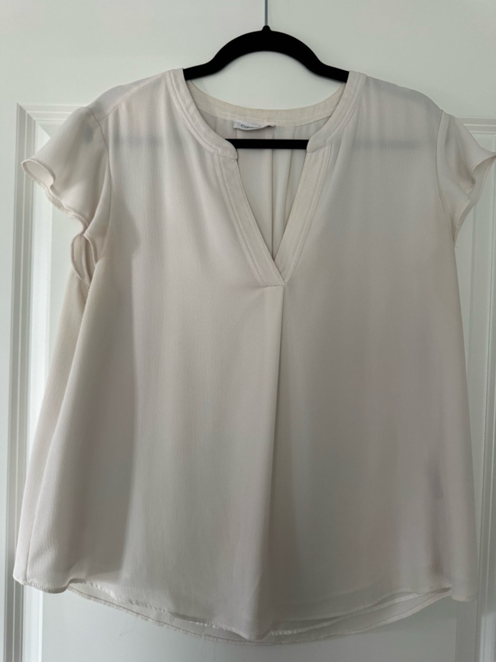 Calvin Klein Cream V-Neck Cap Sleeve Blouse